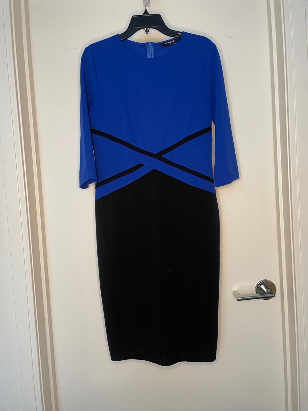 Allegra K Blue and Black Long Sleeve Sheath Dress